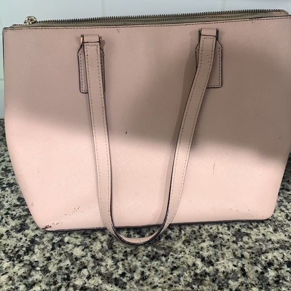 Neutral Pink Kate Spade zipper handbag purse tote shoulder bag damage stains - Picture 9 of 13